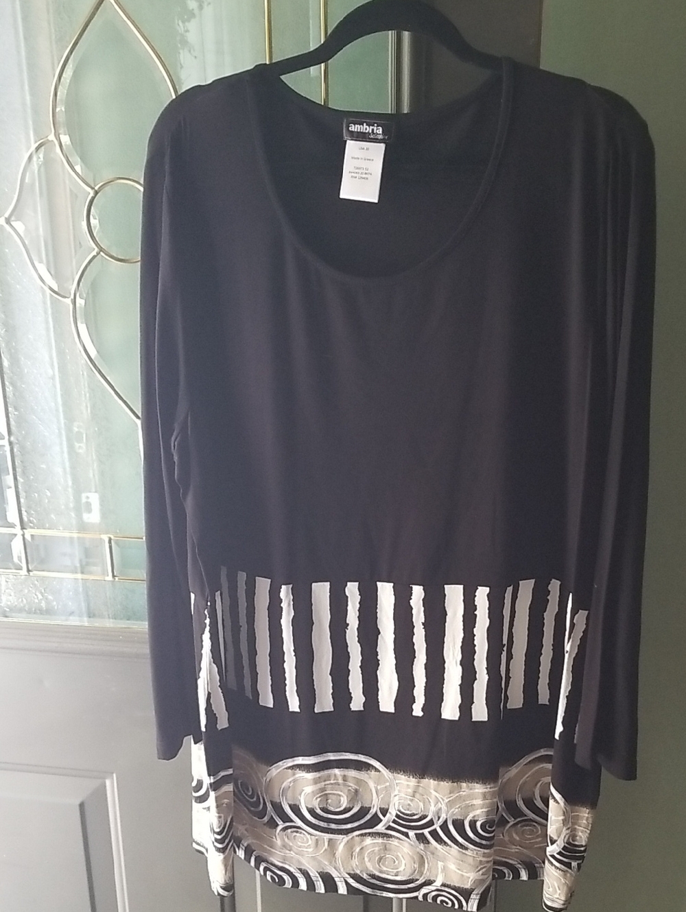 Ambria Black Long-Sleeve Tunic with Abstract Hem Pattern